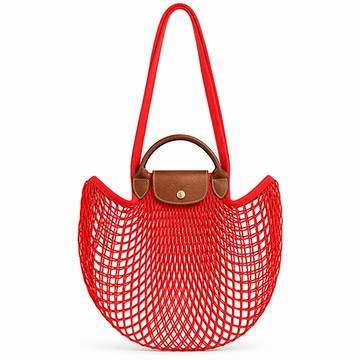 LONGCHAMP LE PLIAGE FILET系列網狀棉質手提/肩背兩用包(大/紅）