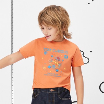 GIORDANO 童裝太空宇宙印花短袖上衣 - 91 粉末橙