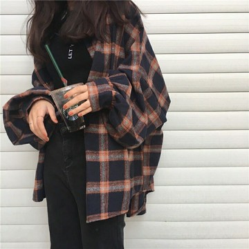 毛呢襯衫外套韓版女裝寬松時尚百搭原宿風bf學生復古格子早春新款【聚寶屋】