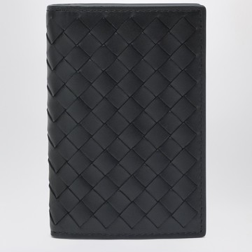 Black vertical bi-fold Intrecciato wallet