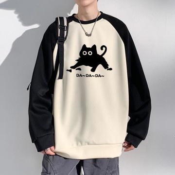 圓領衛衣男士春秋季新款撞色拼接長袖t恤打底衫上衣服情侶裝外套