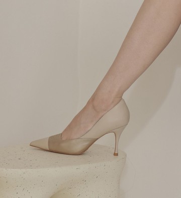 簡單交錯-尖頭細高跟-淺杏色