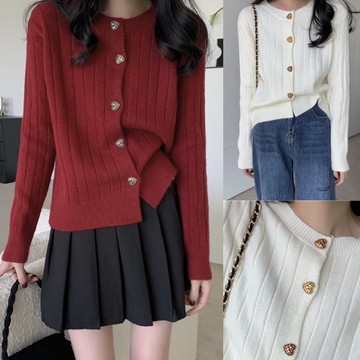 韓版實拍慵懶休閒風開衫寬鬆針織衫愛心毛衣外套-凱西娃娃