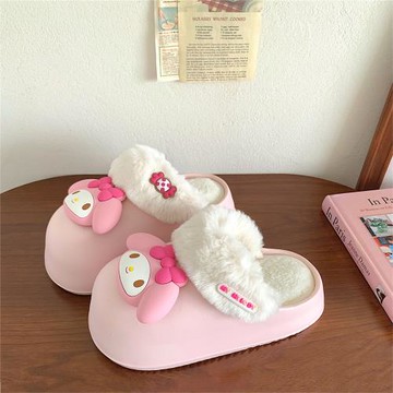 美樂蒂可拆卸棉拖鞋女2025冬季可愛卡通室內防水拖鞋加絨保暖棉鞋