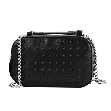 TODS Diodon 質感豆豆裝飾迷你肩斜背銀鍊包.黑