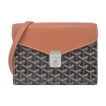 GOYARD CHYPRE 塗料帆布翻蓋信封斜背包-黑棕