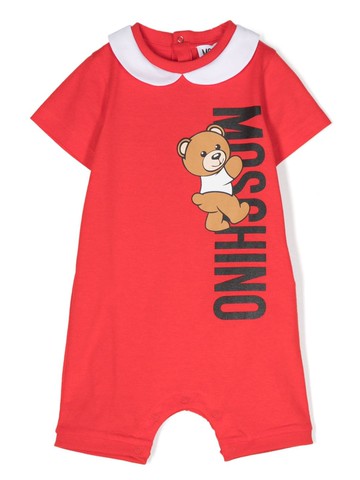 Moschino Kids - Teddy Bear shorts romper - kids - Cotton - 1-3 - Red