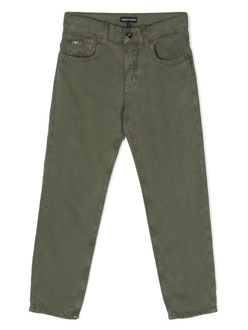 Emporio Armani Kids - logo-plaque tapered-leg trousers - kids - Lyocell/Linen/Flax - 6 yrs - Green