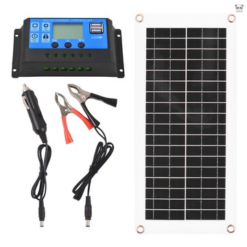 20W多晶硅太陽能板套件IP6防水 12V 雙USB輸出電池板控制器帶300W 50A PWM控制器/2個鱷魚夾/4個吸