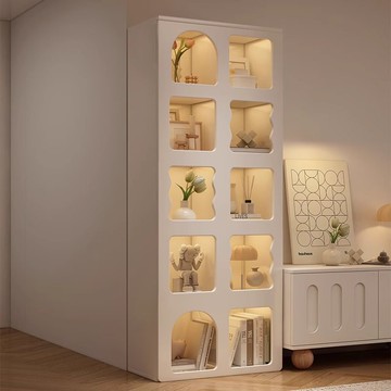奶油風書櫃客廳電視機旁置物櫃子落地收納櫃盲盒展示櫃耐用小書架J-76公司貨