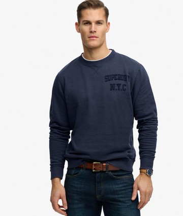 Superdry Men's Vintage Athletic Tonal Crew Sweatshirt Navy Size: M
