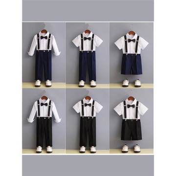 男童禮服背帶褲套裝春夏兒童寶寶六一幼兒園主持花童小西裝演出服
