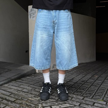 【ZY.STUDIO】三色水洗百搭七分褲 復古 仿舊 水洗 貓鬚 黃泥色 刷破 做舊 街頭感 七分褲 牛仔褲 寬鬆 短褲