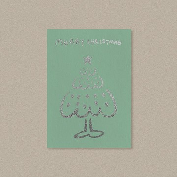 銀雪聖誕卡片 手繪聖誕樹 明信片 附信封