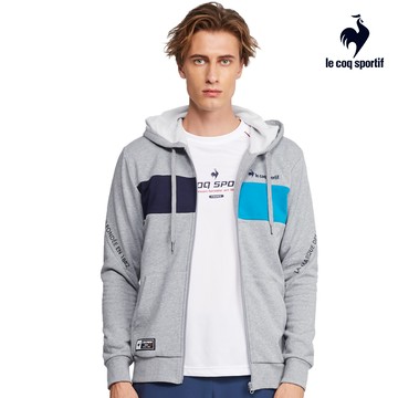 【LE COQ SPORTIF 法國公雞】男女款麻灰色休閒基礎針織連帽外套LWS6346395