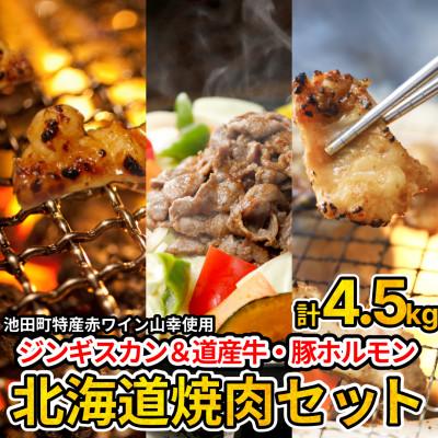 ふるさと納税 池田町 3種の北海道焼肉セット(ジンギスカン・道産味付豚ホルモン・北海道産牛にんにく味噌ホルモン)4.5kg