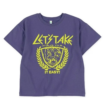 日本西松屋 - 超帥動物印花短袖上衣-老虎logo-紫