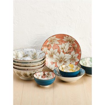 [陶瓷王]日本進口美濃燒陶瓷餐具日式釉下彩木蓮飯碗湯碗面碗多用