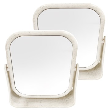 KOUJI叩吉好物 小麥簡約桌面化妝鏡 2入組 18.5*16cm 0.46KG  白色