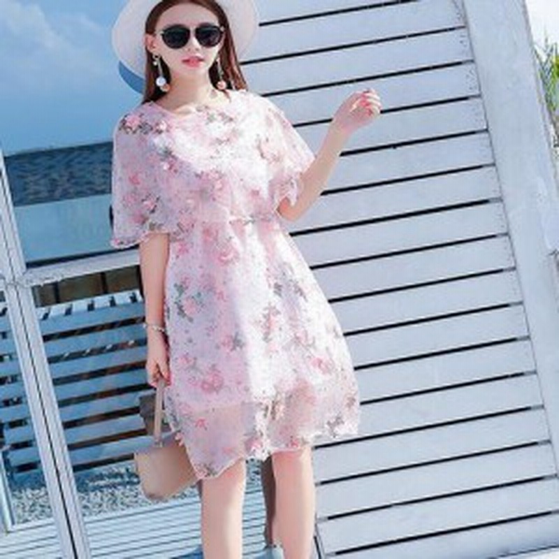 花柄シフォンミニワンピース ピンク 春夏 上品 大人 かわいい パーティ 花柄 通販 Lineポイント最大1 0 Get Lineショッピング