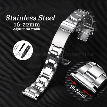 SEIKO 通用不銹鋼錶帶 16mm-22mm 調節寬度金屬折疊扣錶帶男士女士手鍊適用於精工潛水 16mm 17mm 1