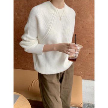 半高圓領白色毛衣2025新款春季女外穿套頭慵懶打底針織衫上衣韓版