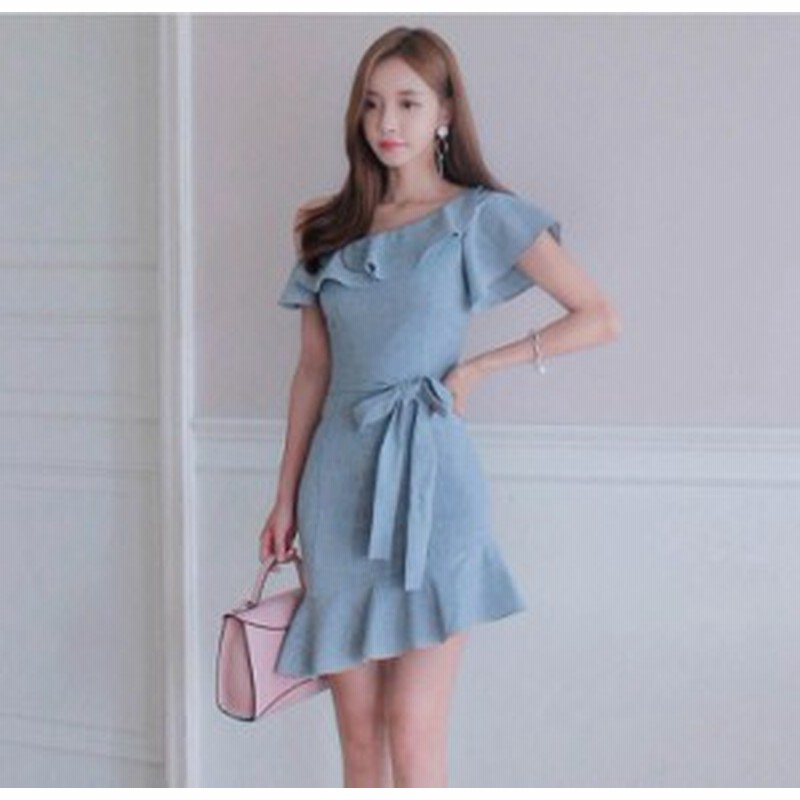 フリル パーティードレス 結婚式フォーマル 2次会 謝恩会 着痩せセクシータイトワンピース Aライン キャバ ミニワンピ 超可愛い灰青色 通販 Lineポイント最大1 0 Get Lineショッピング