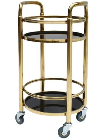 含運   酒店移動餐車酒水車推車  不銹鋼柱圓形巖板酒水車飲料甜品酒店大堂桌邊服務送餐點心煮茶車