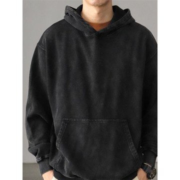 420G重磅蠟染衛衣男連帽美式復古水洗做舊寬松落肩大碼運動外套男