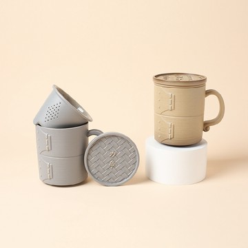 LOHAS 力爭上游蓋杯-大地色/如意灰 400ML 蒸籠創意仿生造型 居家/辦公泡茶杯