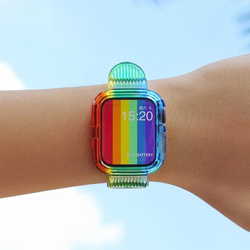 Apple Watch 防摔半透明運動錶帶 - 彩虹款