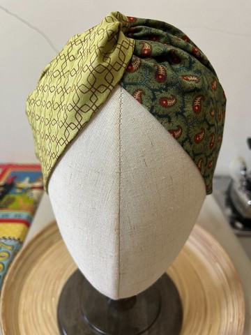 青紅薄荷/雙色扭結髮帶/日本印花布