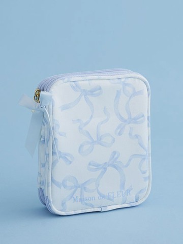 甜美蝴蝶結絲帶印花迷你拉鍊翻蓋收納包(08001080600) - Maison de FLEUR