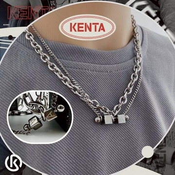 🌾健太選物🌾雙鏈A字方塊項鏈 鈦鋼項鍊 潮流項鍊 嘻哈項鏈 造型 情侶項鍊 台南發貨