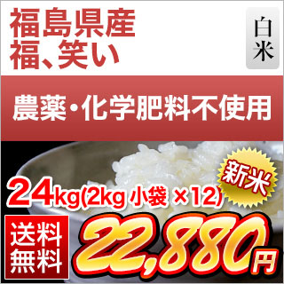 新米 令和5年(2023年) 産 福島県産 福、笑い 白米 24kg(2kg×12袋)農薬及び化学肥料は一切不使用