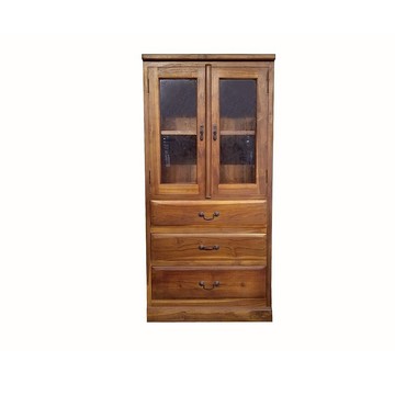 【吉迪市100%全柚木家具】RPSC031BA 柚木玻璃雙門三抽式展示書櫃