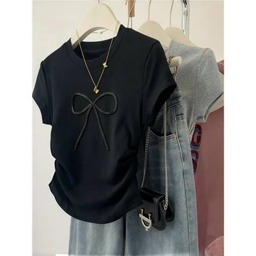 2026年夏季新款寬松顯瘦百搭上衣女大碼時尚休閑正肩圓領短袖T恤