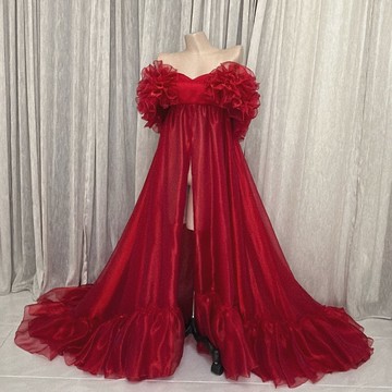 珠光紅前面開叉孕婦禮服