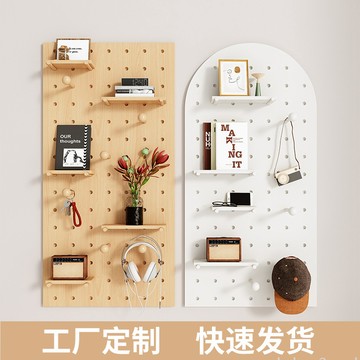 實木洞洞板掛板置物架 木質牆板入口玄關牆上書架 幼兒園展示架定制