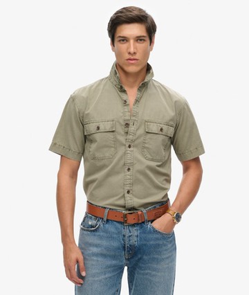 Superdry Men's Men's Military Short Sleeve Shirt Khaki / Light Khaki Green - Size: M
