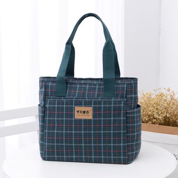 新款單肩女包大號格子帆布包上班通勤包短途行旅包大容量媽咪袋