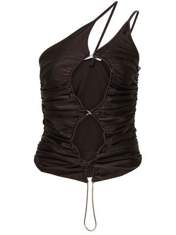 Amen - cut-out asymmetric top - women - Elastane/Brass/Polyamide - 40 - Brown