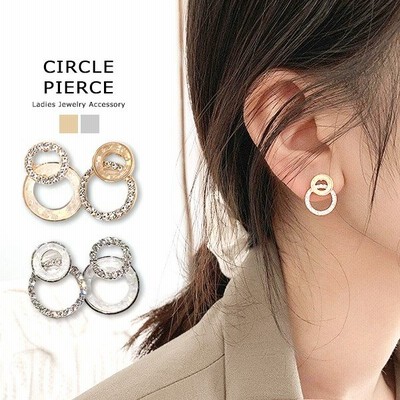 レディース アクセサリー 2連 ジルコニア サークルピアス ライン 
