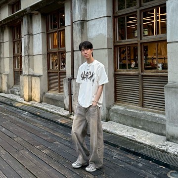 【PORY STORE】 實拍 2色 韓系重磅液體字體短袖 重磅320克 純棉 親膚 高品質 寬鬆 短T