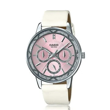 CASIO 卡西歐 氣質皮錶帶指針三眼淑女錶 LTP-2087SL-4A
