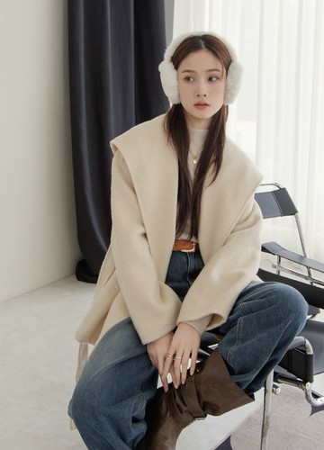 車線翻領65％羊毛大衣