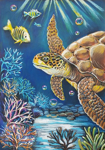 海龜粉彩原創藝術動物原創繪畫藝術海底世界