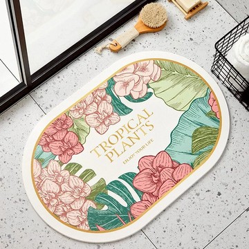 防霉可水沖軟式珪藻土地墊 吸水速乾防滑 柔軟輕薄 不易掉毛  40 x 60cm  花團錦簇  1個