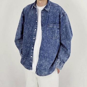 正韓復古雪花水洗牛仔襯衫 2色 YUPPIE 預購商品 0318