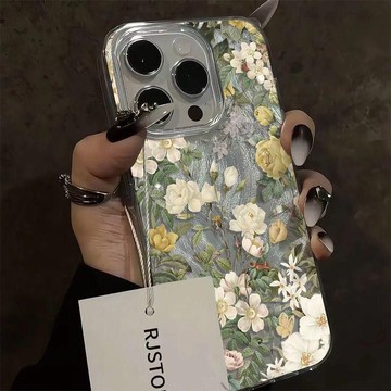 免運+隔日🚚羽紗手機殼 滿屏鮮花叢 適用於蘋果17promax 16Pro 15plus 14 13 12 11防摔